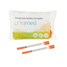 Seringa para Insulina Uniqmed 1mL (100UI) Agulha 8x0,3mm 30G - Pacote com 10 seringas